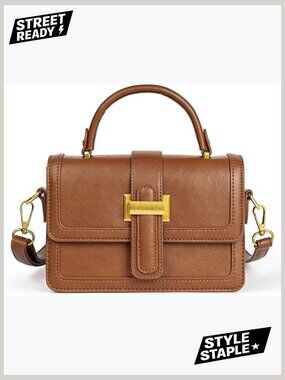 Vegan Leather Crossbody Bag Top Handle Shoulder Purse Small Handbag Gold